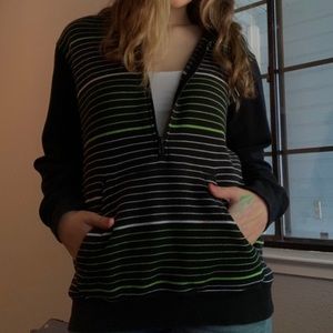 BLACK AND GREEN STRIPED ADIDAS HOODIE